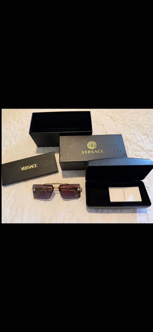 Versace VE2245 Size 60 Gold Violet Rectangle Sunglasses